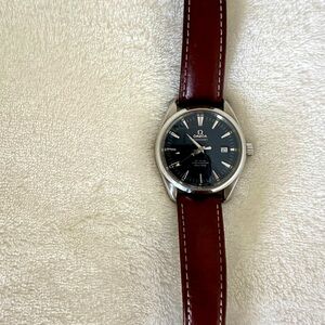Omega Seamaster with Blue Dial and Brown Strap